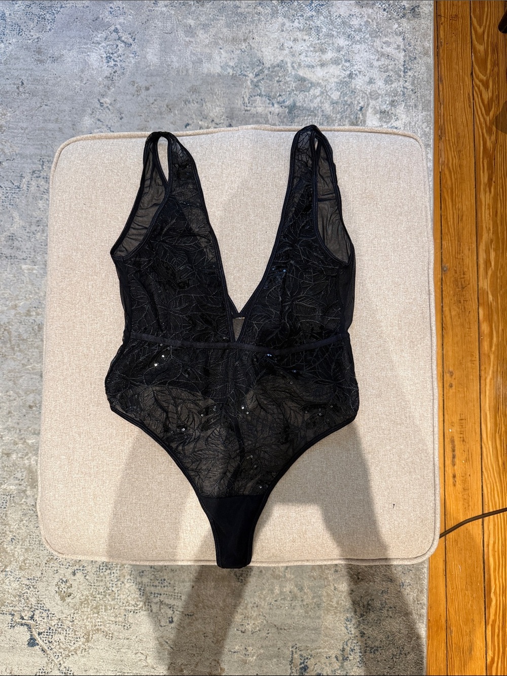 Bluebella Black Mesh Lace Plunge Bodysuit with Sequin Detail